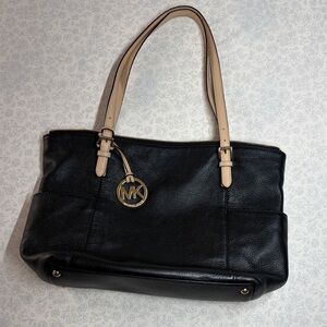 MICHAEL Michael Kors Black Pebbled Leather Zip Tote Shoulder Bag